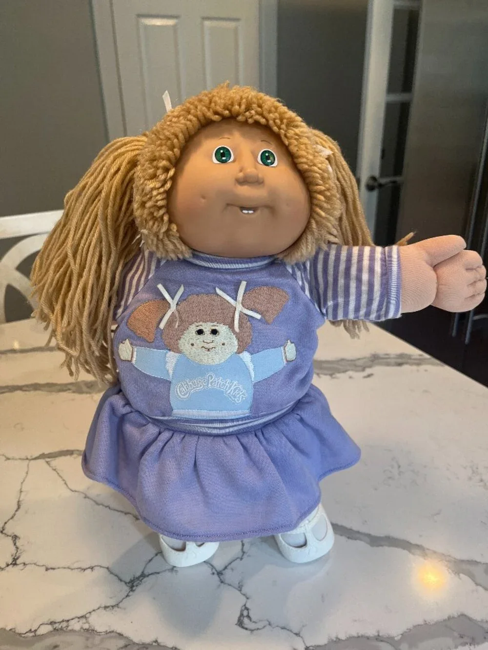 Wheat Lion's Mane Cabbage Patch Kids Doll Wearing Purple Self Portrait Dress